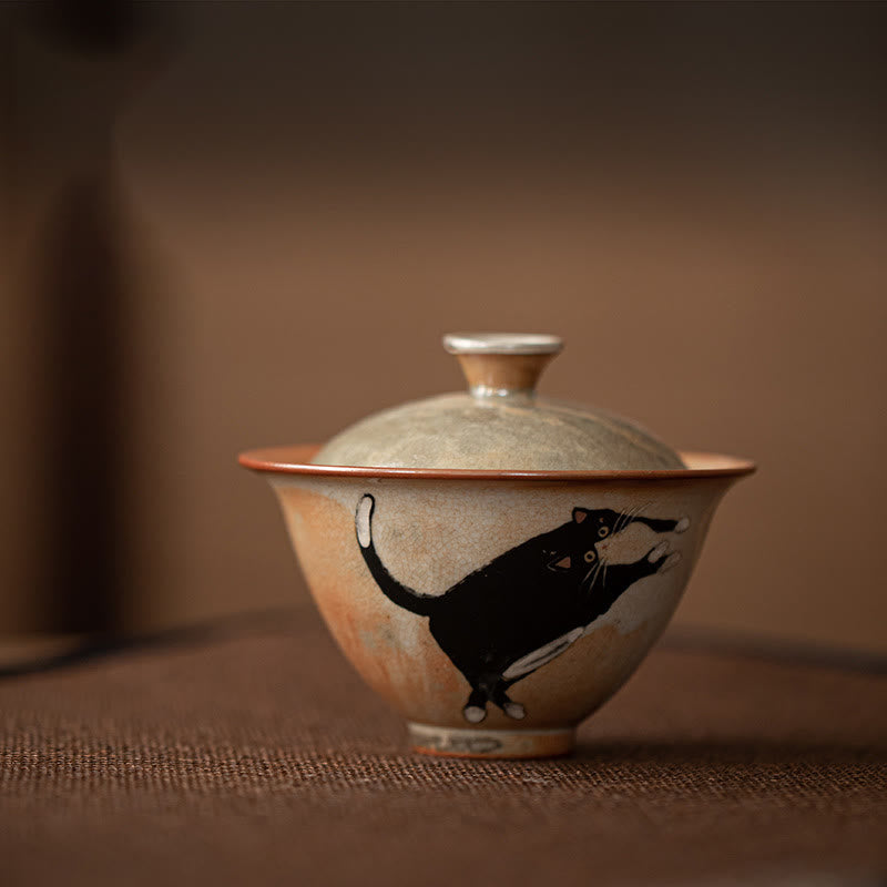 Buddha Stones Süße Katze Keramik Gaiwan Teetasse Kung Fu Teetasse mit Deckel 130ml - image 8