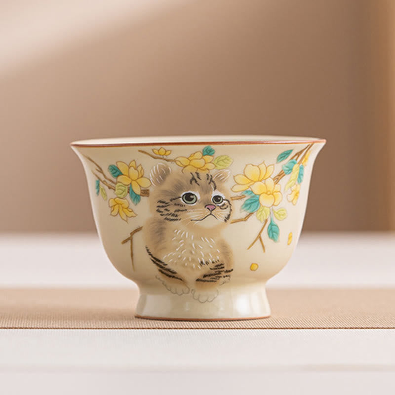 Buddha Stones Nette Katze Gelb Blumen Kaninchen Teetasse Kung Fu Teetasse - Katze 7,6 cm * 5,5 cm * 70 ml - image 17