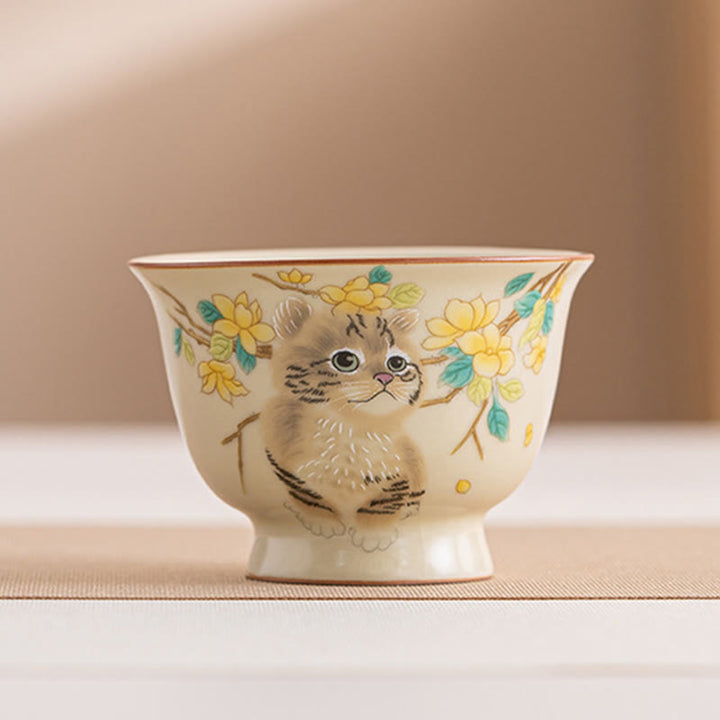 Buddha Stones Nette Katze Gelb Blumen Kaninchen Teetasse Kung Fu Teetasse - Katze 7,6 cm * 5,5 cm * 70 ml - image 17