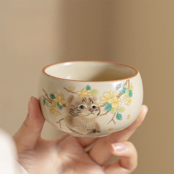 Buddha Stones Nette Katze Gelb Blumen Kaninchen Teetasse Kung Fu Teetasse - image 8