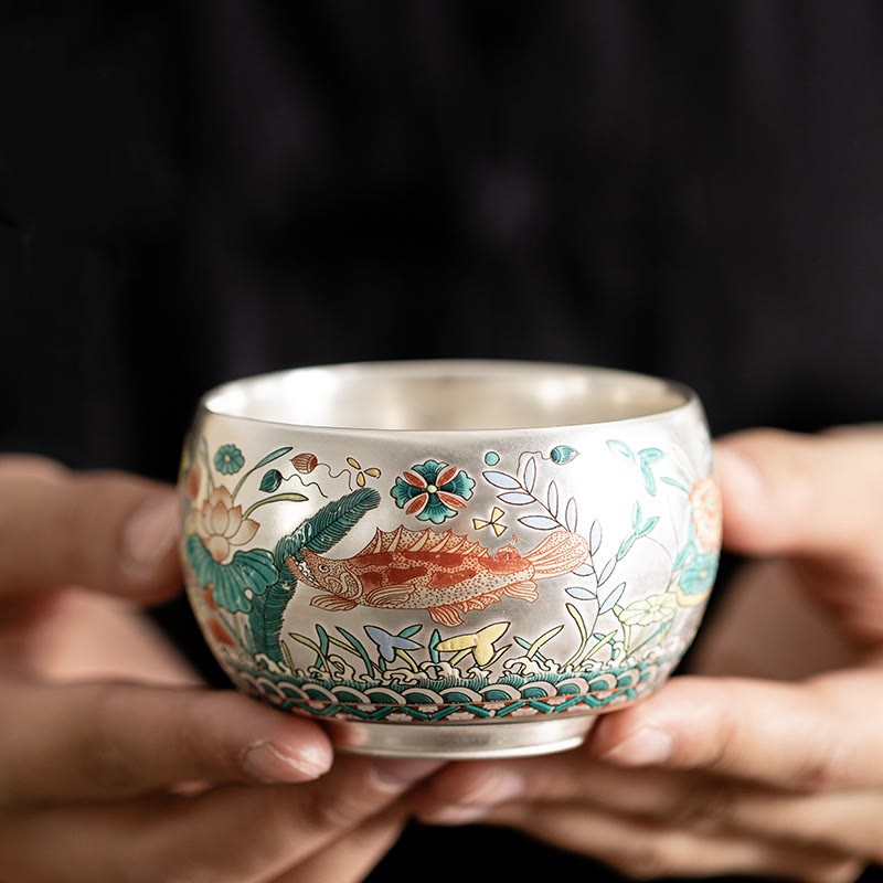Buddha Stones, Fisch, Lotus, Seetang, Tal, Berge, Kiefer, Drachen-Teetasse, Kung-Fu-Teetasse mit Geschenkbox