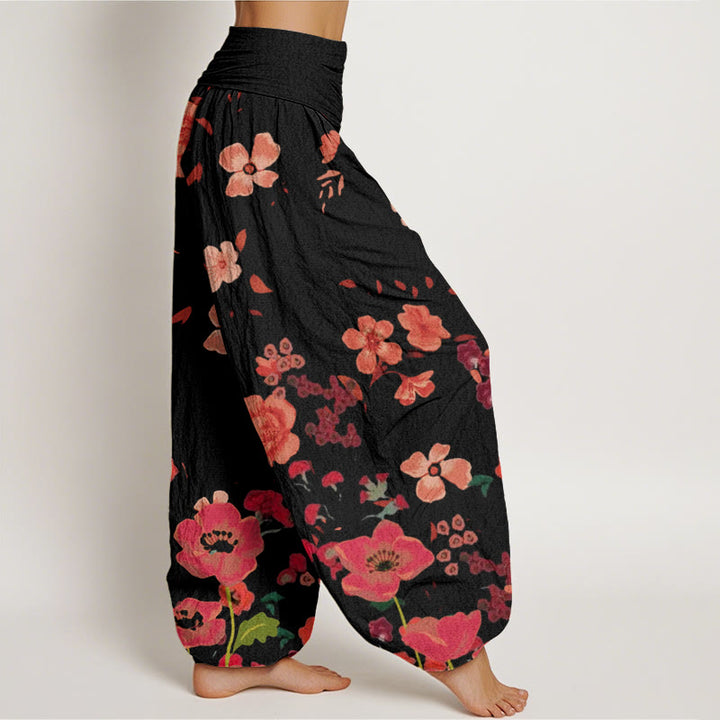 Buddha Stones Rote Blumen Common Poppy Design Damen Haremshose mit elastischer Taille - image 3