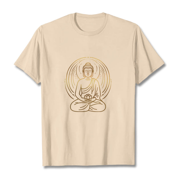 Buddha Stones Goldene Meditation Buddha Halo Hält EINE Lotus Blume T T-shirt - Bisque - 2XL - image 11