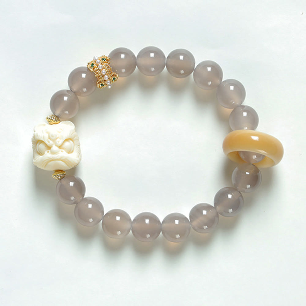 Buddha Stones Bernstein Grau Achat Elfenbein Frucht Vertrauen Armband
