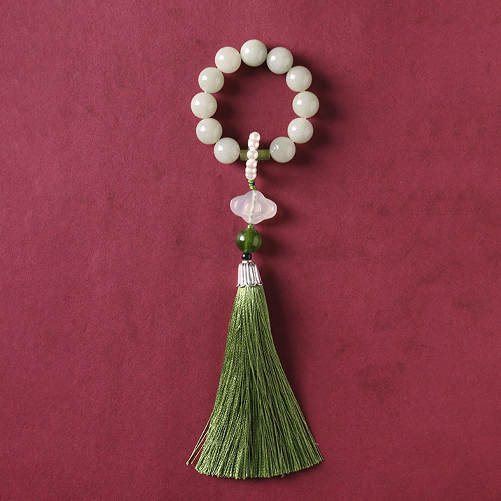 Buddha Stones Grüne Jade Perlen Perle Wohlstand Quasten Handgelenk Mala