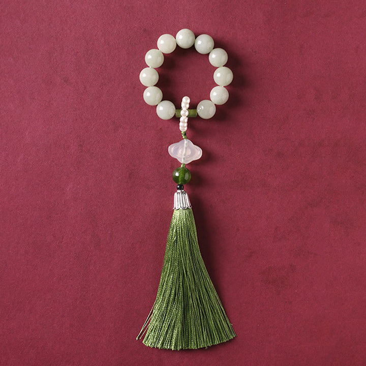 Buddha Stones Grüne Jade Perlen Perle Wohlstand Quasten Handgelenk Mala