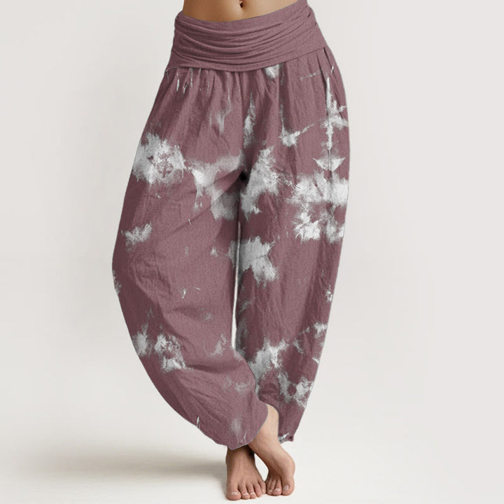 Buddha Stones Haremshose aus reiner Baumwolle mit weißen Linien und Punkten, Batikmuster, elastischer Taille für Damen - BlassViolettRot - US22, UK/AU26,EU54 (6XL) - image 9