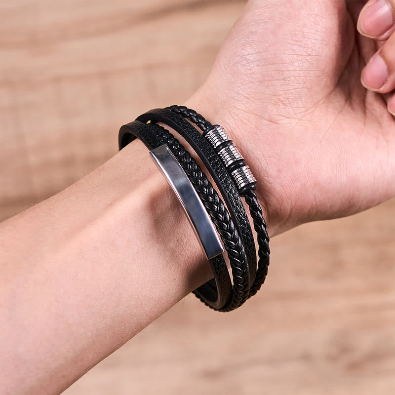 Buddha Stones Fashion Titan Stahl Leder Handgewebt Magnetschnalle Stärkung Armband