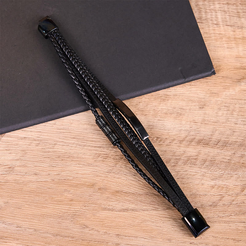 Buddha Stones Fashion Titan Stahl Leder Handgewebt Magnetschnalle Stärkung Armband