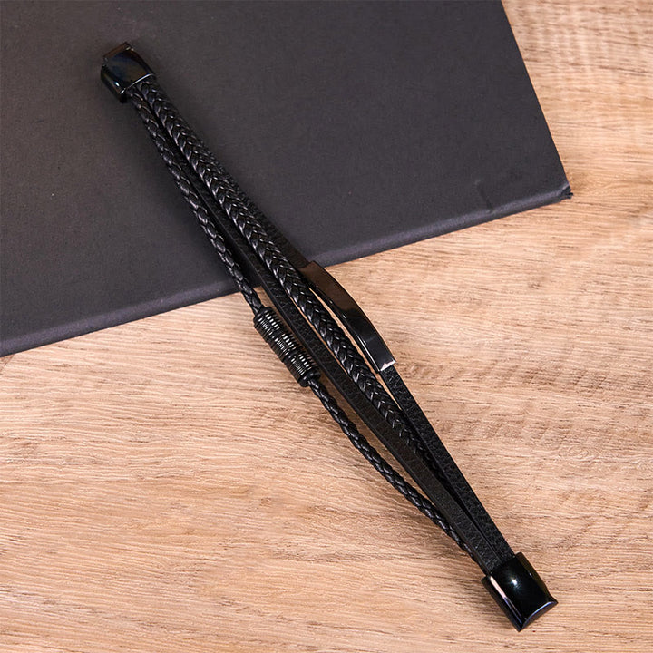 Buddha Stones Fashion Titan Stahl Leder Handgewebt Magnetschnalle Stärkung Armband