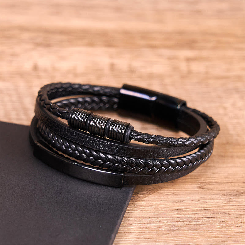 Buddha Stones Fashion Titan Stahl Leder Handgewebt Magnetschnalle Stärkung Armband