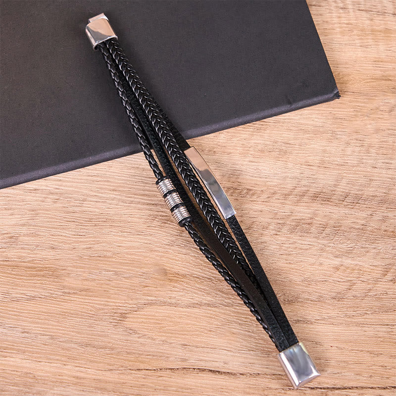 Buddha Stones Fashion Titan Stahl Leder Handgewebt Magnetschnalle Stärkung Armband