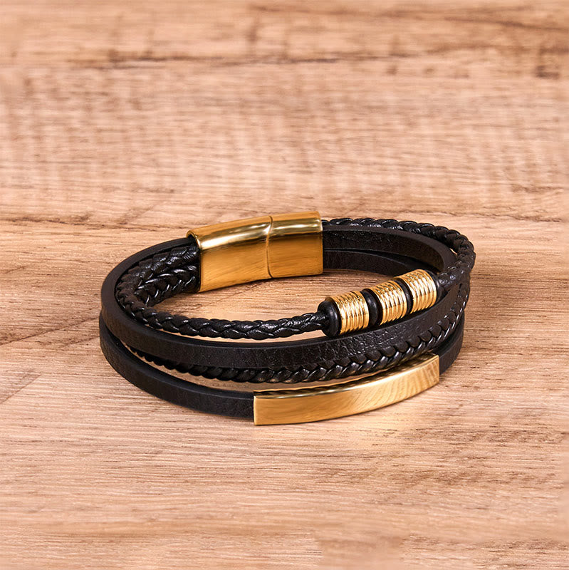 Buddha Stones Fashion Titan Stahl Leder Handgewebt Magnetschnalle Stärkung Armband