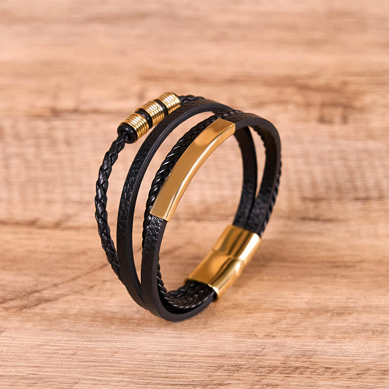 Buddha Stones Fashion Titan Stahl Leder Handgewebt Magnetschnalle Stärkung Armband