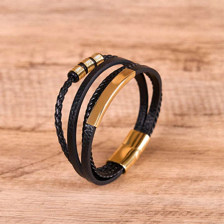 Buddha Stones Fashion Titan Stahl Leder Handgewebt Magnetschnalle Stärkung Armband