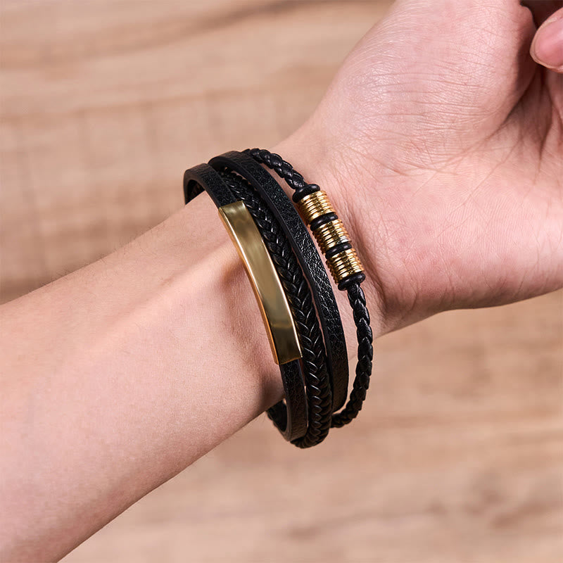 Buddha Stones Fashion Titan Stahl Leder Handgewebt Magnetschnalle Stärkung Armband