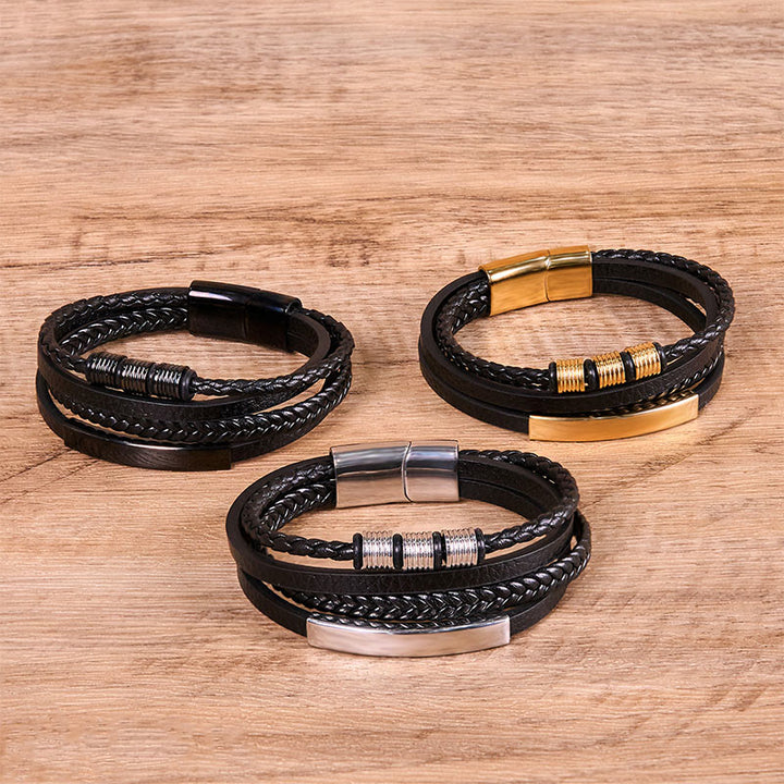 Buddha Stones Fashion Titan Stahl Leder Handgewebt Magnetschnalle Stärkung Armband