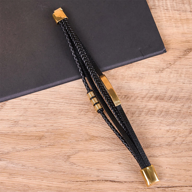 Buddha Stones Fashion Titan Stahl Leder Handgewebt Magnetschnalle Stärkung Armband