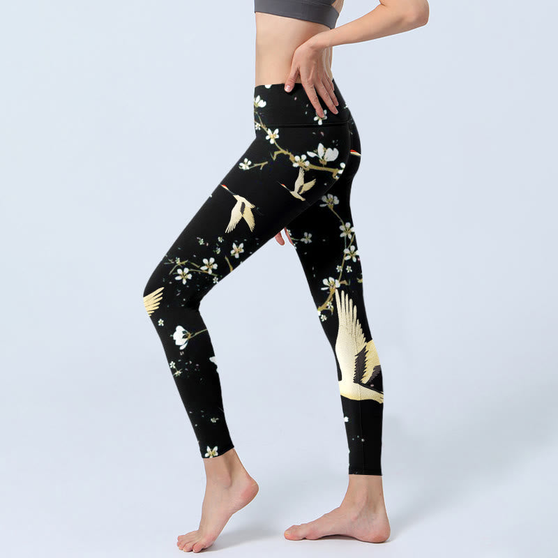 Buddha Stones, Mandschurenkraniche, Pflaumenblüten, Musterdruck, Gym-Leggings, Damen-Yogahose - image 3