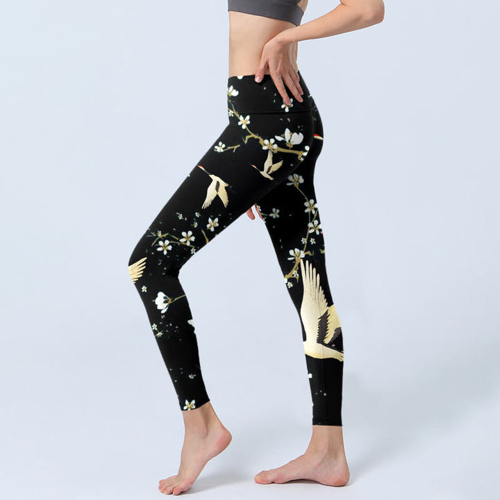 Buddha Stones, Mandschurenkraniche, Pflaumenblüten, Musterdruck, Gym-Leggings, Damen-Yogahose - image 3