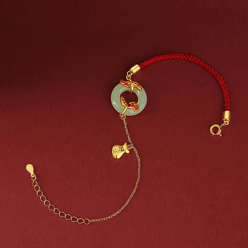 Buddha Stones 999 Sterling Silber Hetian Weiß Jade Double Koi Fish Friedensschnalle Glücksbringer Reichtum Armband