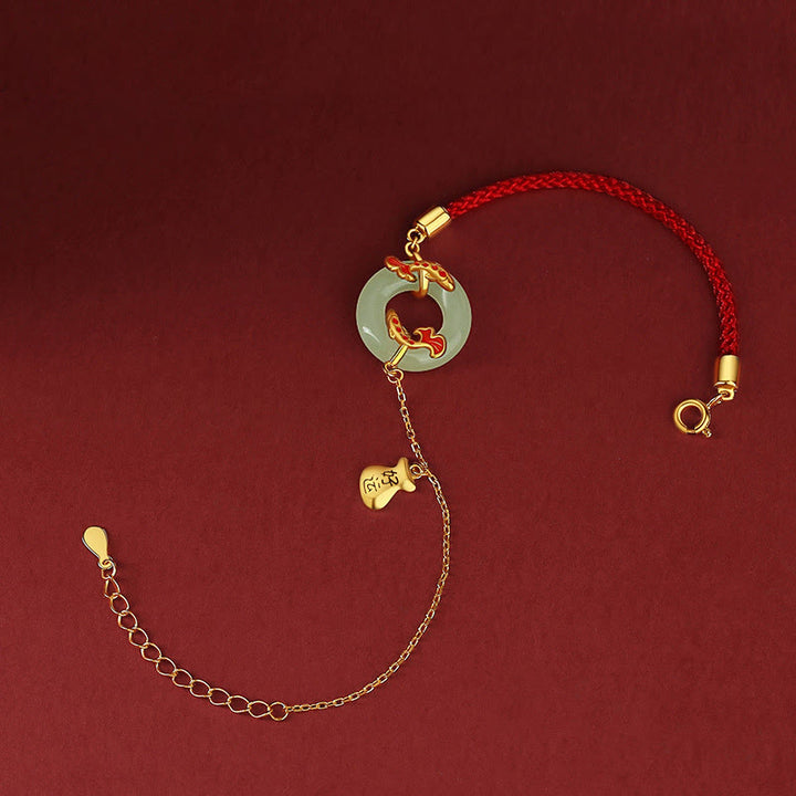 Buddha Stones 999 Sterling Silber Hetian Weiß Jade Double Koi Fish Friedensschnalle Glücksbringer Reichtum Armband