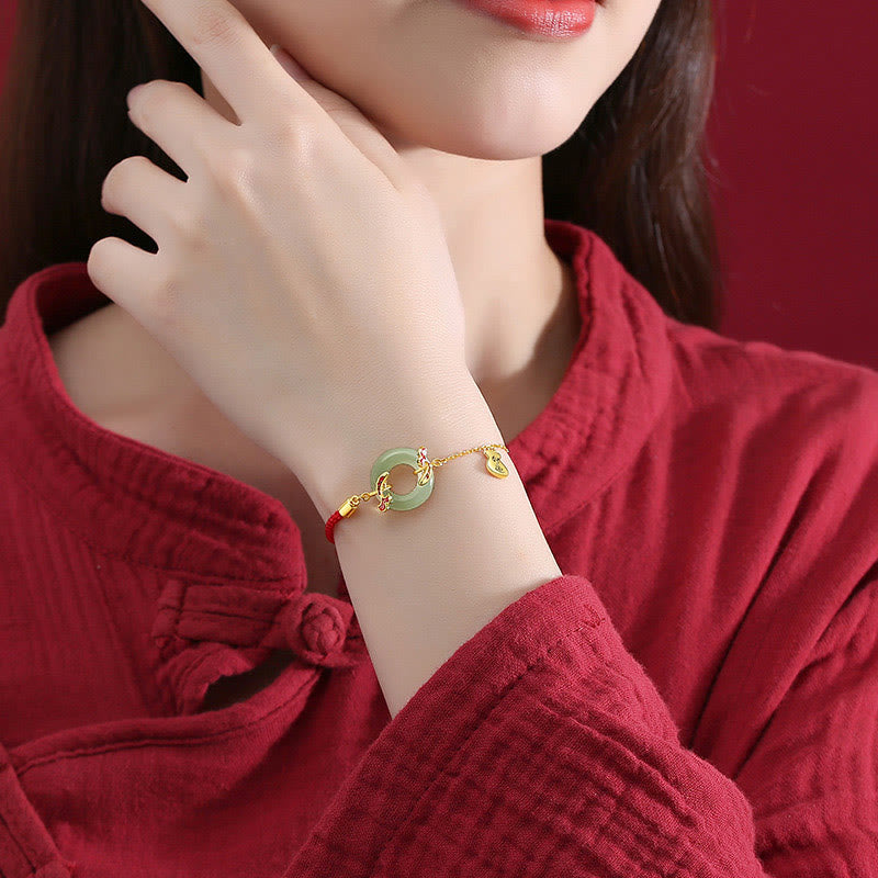 Buddha Stones 999 Sterling Silber Hetian Weiß Jade Double Koi Fish Friedensschnalle Glücksbringer Reichtum Armband