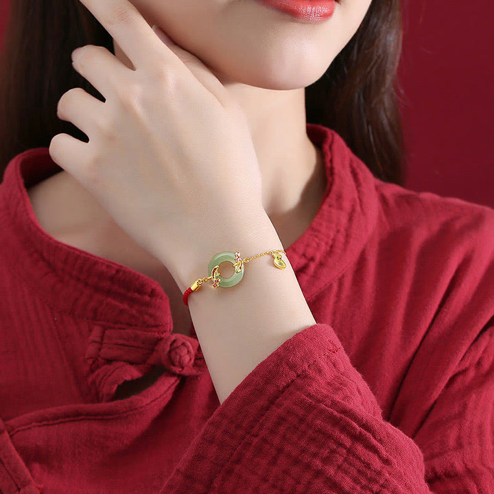 Buddha Stones 999 Sterling Silber Hetian Weiß Jade Double Koi Fish Friedensschnalle Glücksbringer Reichtum Armband