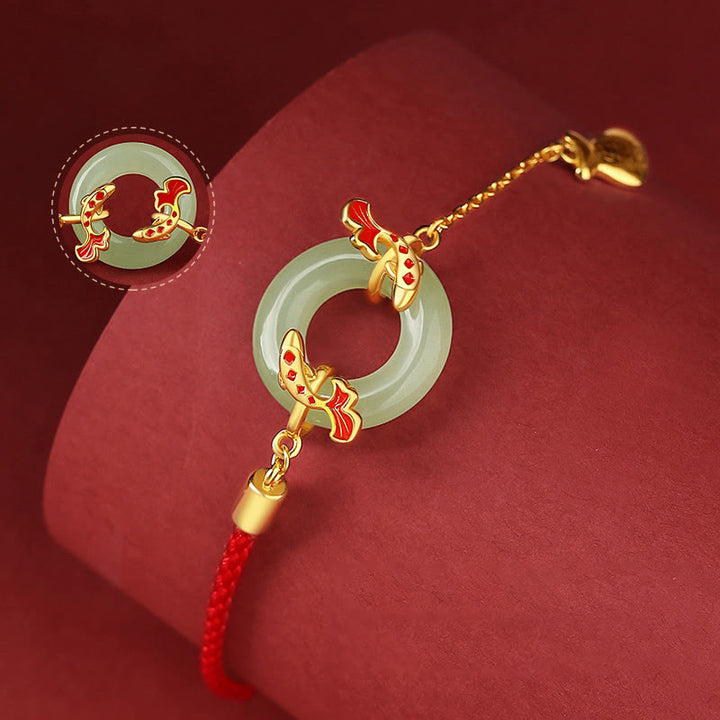 Buddha Stones 999 Sterling Silber Hetian Weiß Jade Double Koi Fish Friedensschnalle Glücksbringer Reichtum Armband