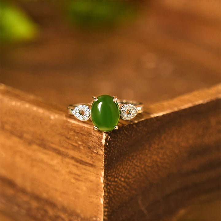 Buddha Stones Natürlicher Jade-Wohlstandsring mit verstellbarer Schnalle