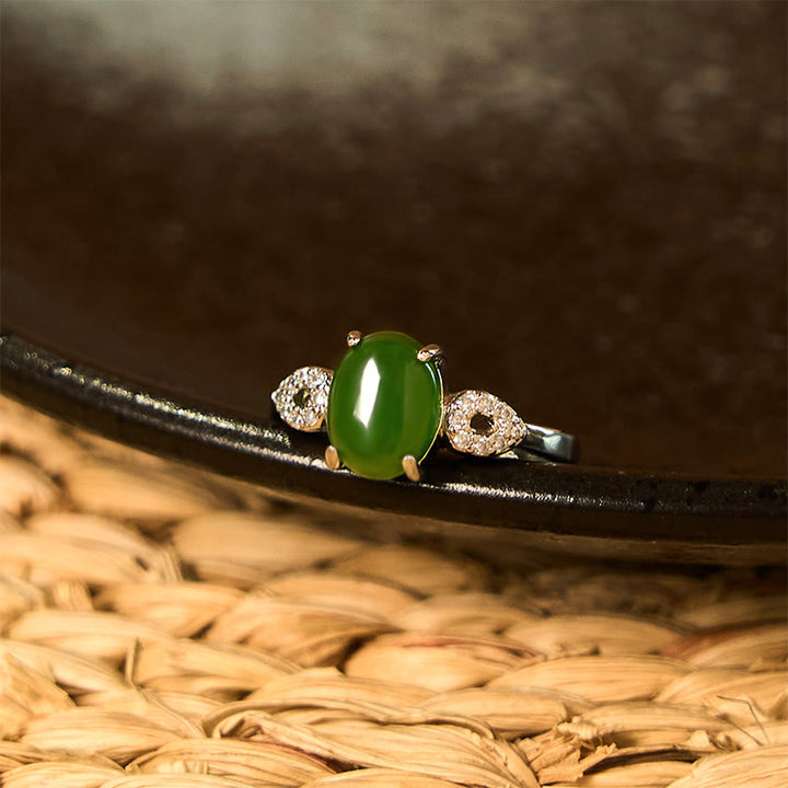 Buddha Stones Natürlicher Jade-Wohlstandsring mit verstellbarer Schnalle