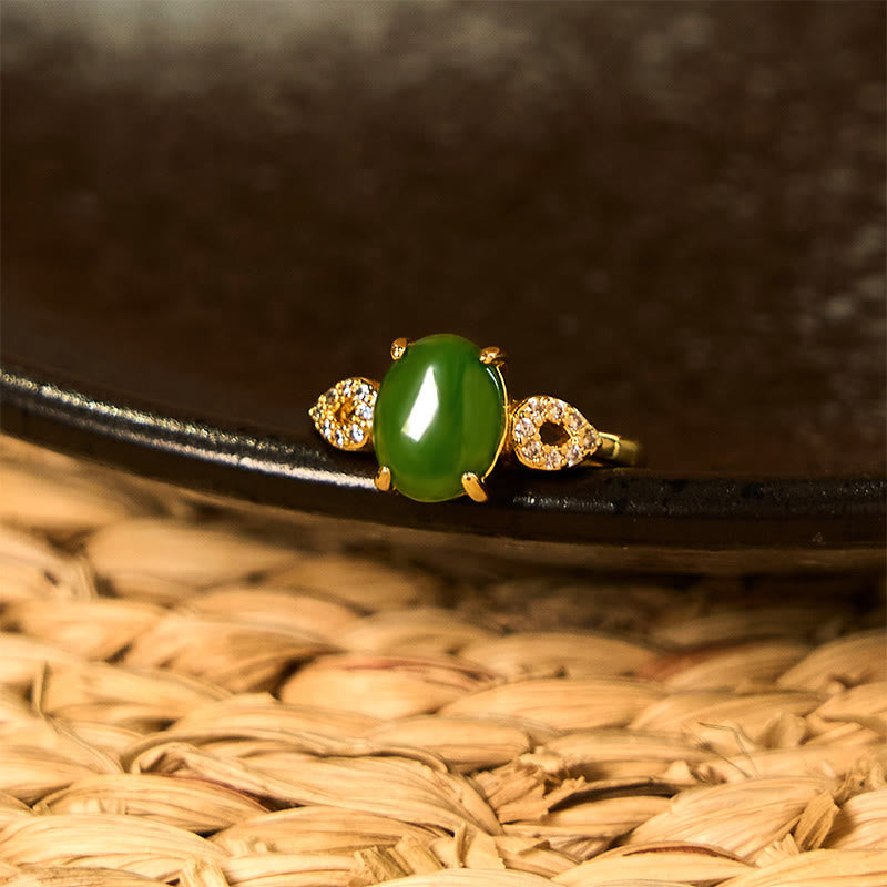 Buddha Stones Natürlicher Jade-Wohlstandsring mit verstellbarer Schnalle