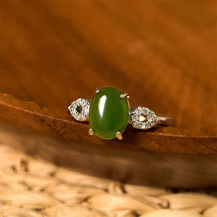 Buddha Stones Natürlicher Jade-Wohlstandsring mit verstellbarer Schnalle