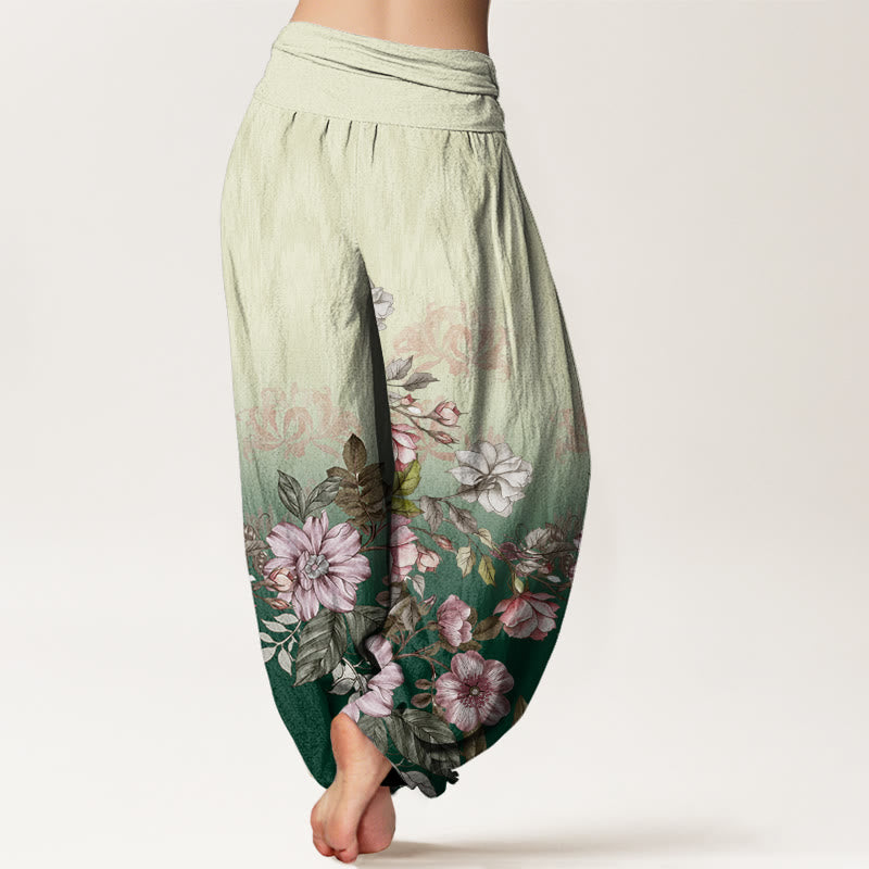 Buddha Stones Lässige Haremshose mit Farbverlauf, Blütenblättern und Blättern, elastischer Taille für Damen - image 3