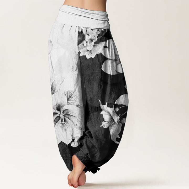 Buddha Stones Damen Haremshose mit elastischer Taille und Kamelienmuster aus reiner Baumwolle