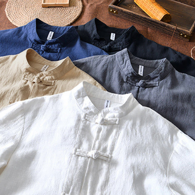 Buddha Stones Frosch-Knopf Chinesischer Tang-Anzug Baumwolle Leinen Herren Jacke Hemd mit Taschen - image 33