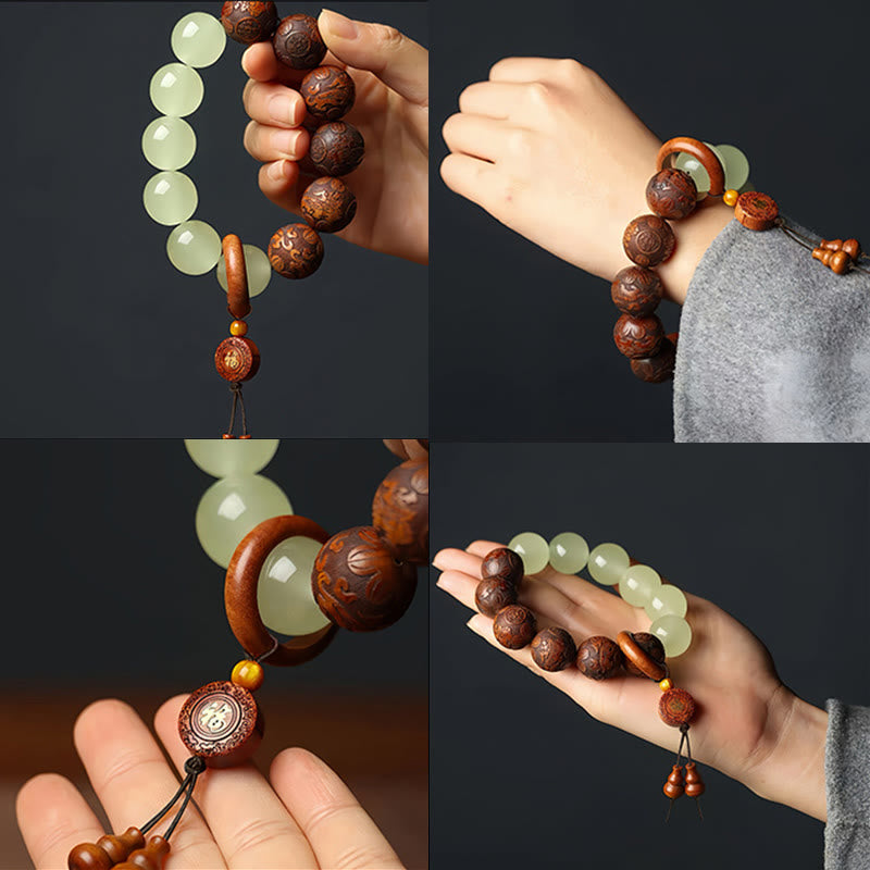 Armband mit Buddha Stones und Sappan-Holzgravur, Pixiu-Fu-Charakterheilung