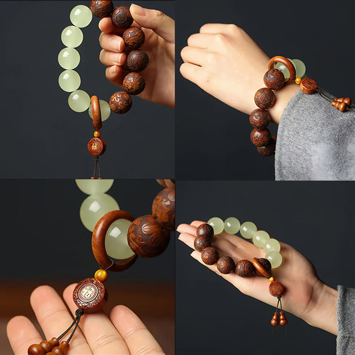 Armband mit Buddha Stones und Sappan-Holzgravur, Pixiu-Fu-Charakterheilung