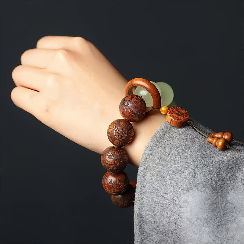 Armband mit Buddha Stones und Sappan-Holzgravur, Pixiu-Fu-Charakterheilung