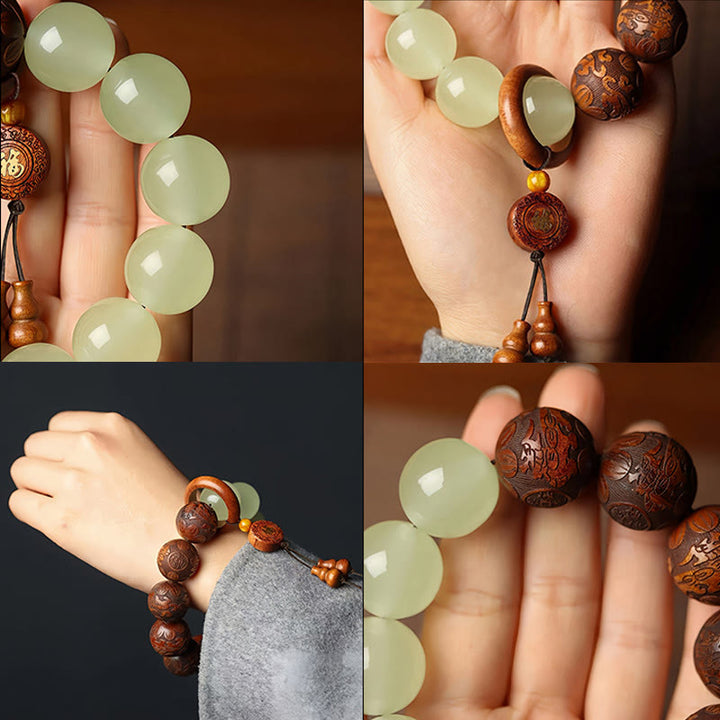 Armband mit Buddha Stones und Sappan-Holzgravur, Pixiu-Fu-Charakterheilung