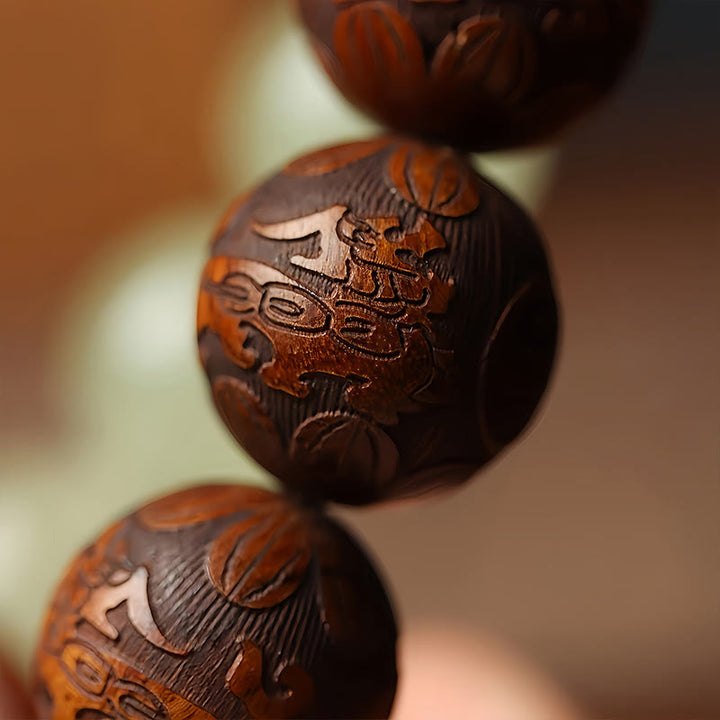 Armband mit Buddha Stones und Sappan-Holzgravur, Pixiu-Fu-Charakterheilung