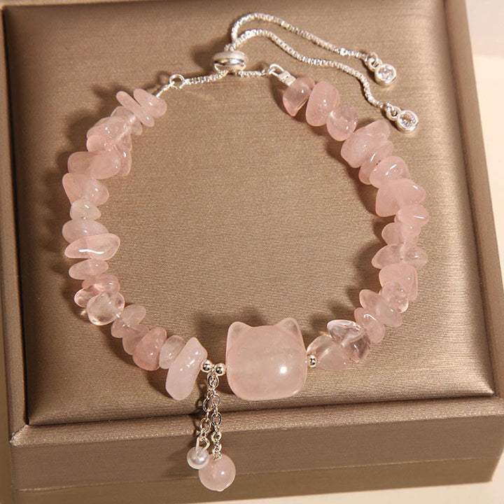 Buddha Stones Armband, natürlicher rosa Kristall-Achat, Kiesstein, Katzenkopf, beruhigend - image 4