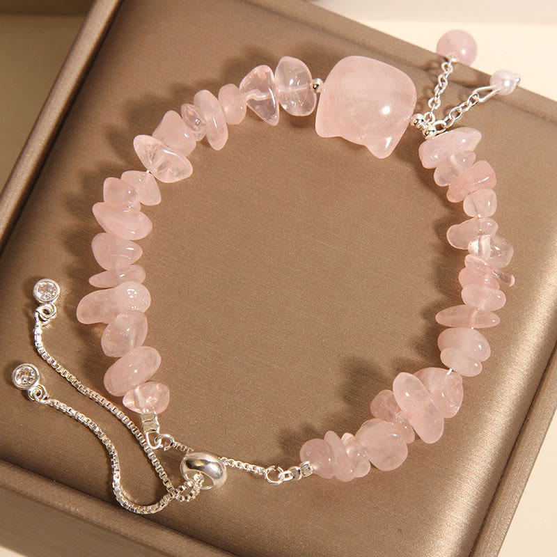Buddha Stones Armband, natürlicher rosa Kristall-Achat, Kiesstein, Katzenkopf, beruhigend - image 3