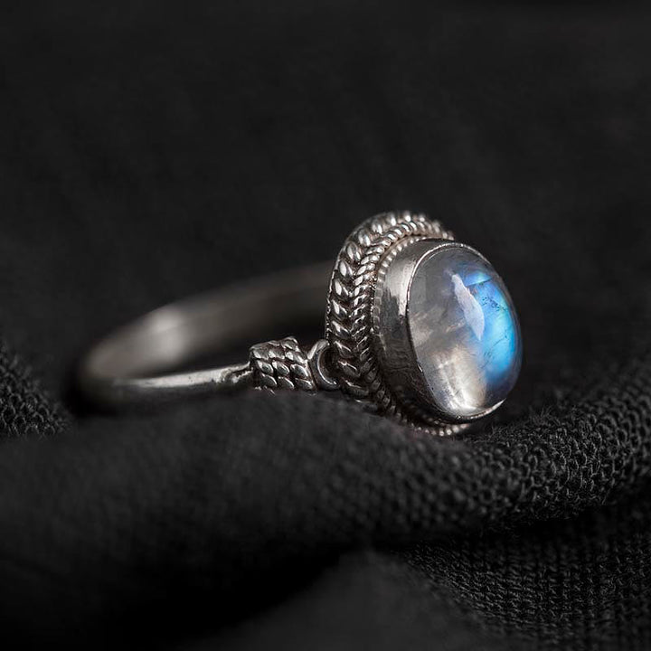 Buddha Stones 925 Sterling Silber Natürlicher Mondstein Positiver Ring