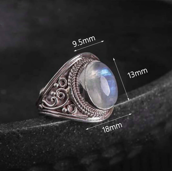 Buddha Stones 925 Sterling Silber Handgefertigter natürlicher Mondstein Heilung Verstellbarer Ring
