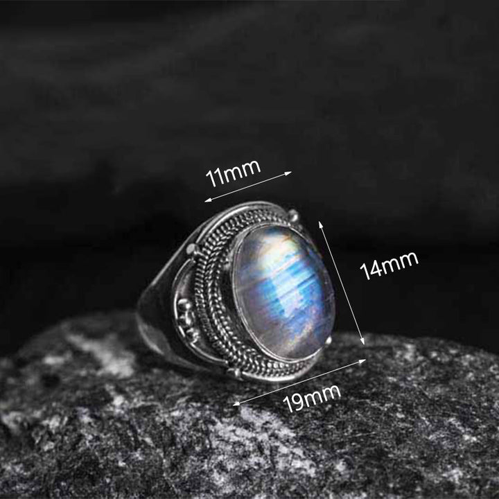 Buddha Stones 925 Sterling Silber Handgefertigter natürlicher Mondstein Heilung Verstellbarer Ring