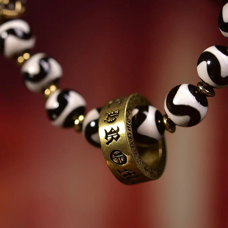 Buddha Stones Vintage tibetisches Dzi Bead Om Mani Padme Hum Segensarmband