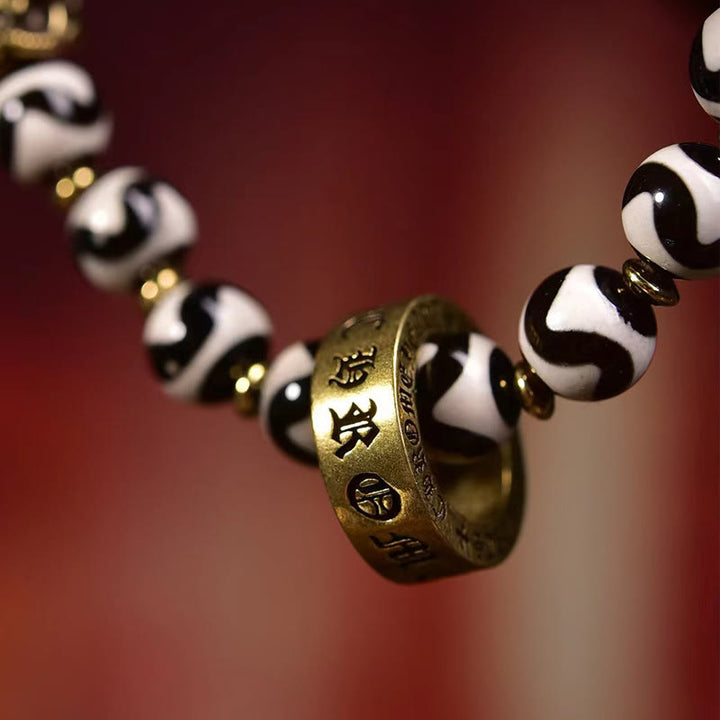 Buddha Stones Vintage tibetisches Dzi Bead Om Mani Padme Hum Segensarmband