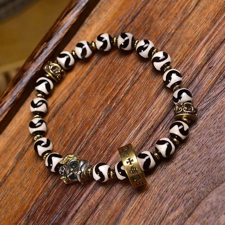 Buddha Stones Vintage tibetisches Dzi Bead Om Mani Padme Hum Segensarmband