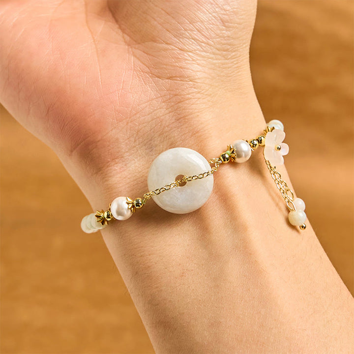 Buddha Stones Jade Peace Buckle Perlen Blume Wohlstand Armband